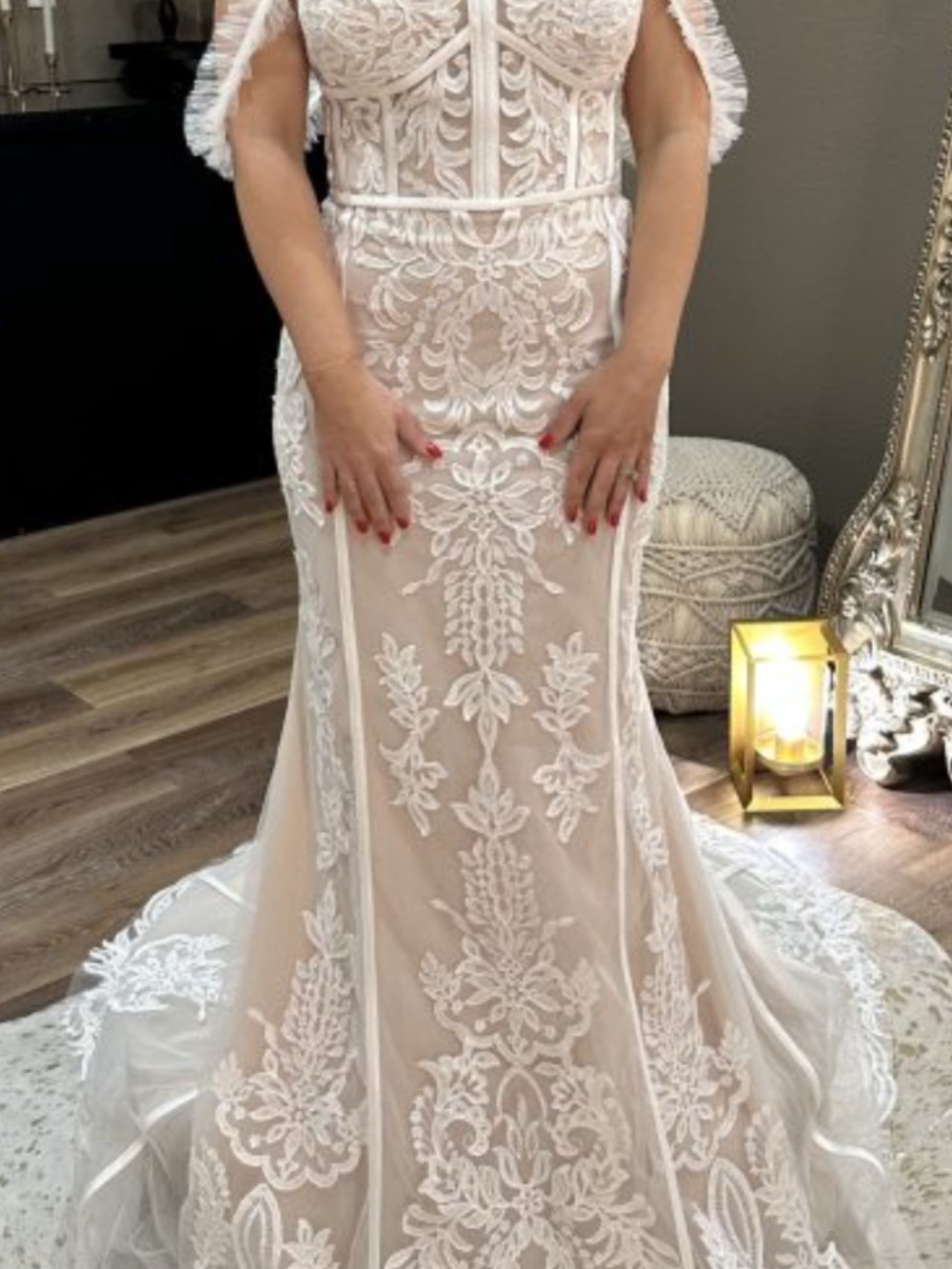 Pronovias Lace-Embroidered Mermaid Gown in Ivory and Nude